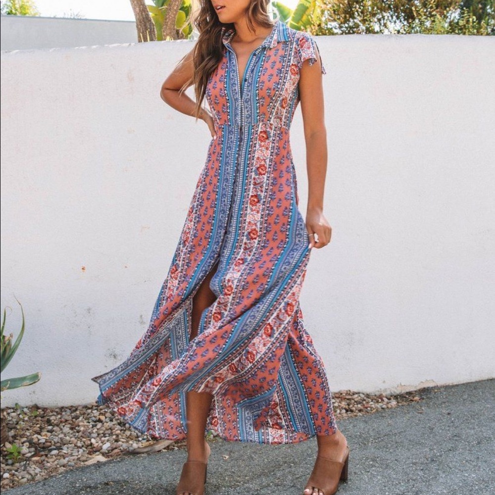 Yvette Button Down Pocketed Maxi Dress